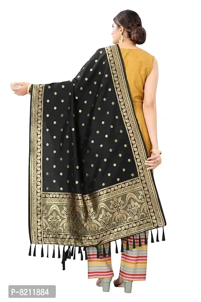 Enthone Women's Woven Ethnic Motifs Banarasi Silk Black Dupatta (SZDPBL-8)-thumb3