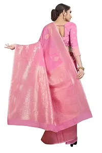 SILK LAND Women's Jamdani Cotton Woven Silk Saree with Blouse Piece (CTN_KAMAL_PINK)-thumb1