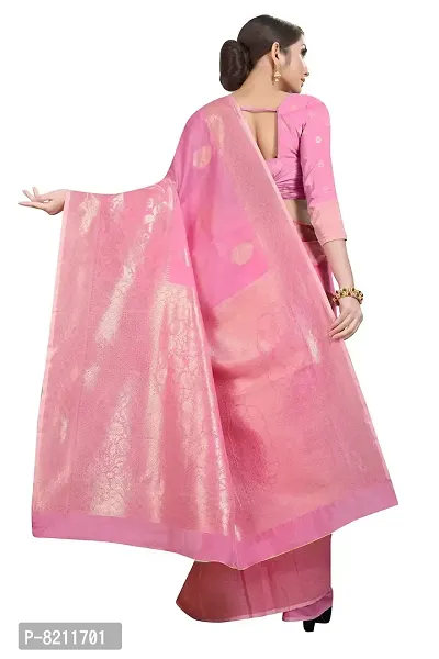 SILK LAND Women's Jamdani Cotton Woven Silk Saree with Blouse Piece (CTN_KAMAL_PINK)-thumb2