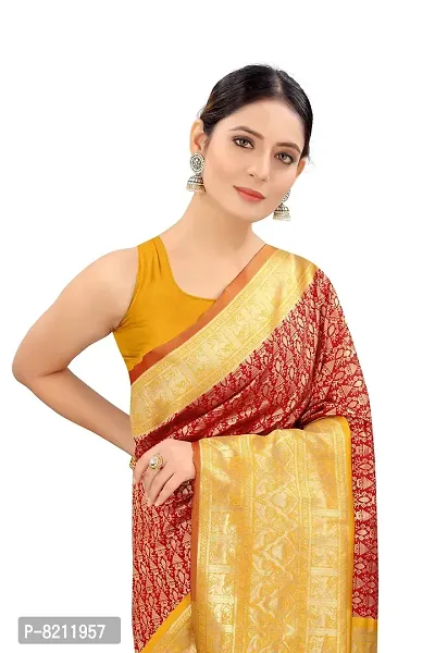 Silk Zone Women's Banarasi Art Silk Saree With Unstiched Blouse Piece(SZ-BS27-RD-543)-thumb4