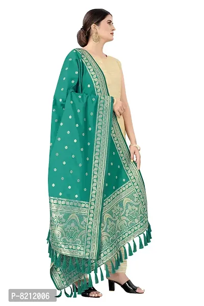 Enthone Women's Woven Ethnic Motifs Banarasi Silk Green Dupatta (SZDPRM-3)-thumb2