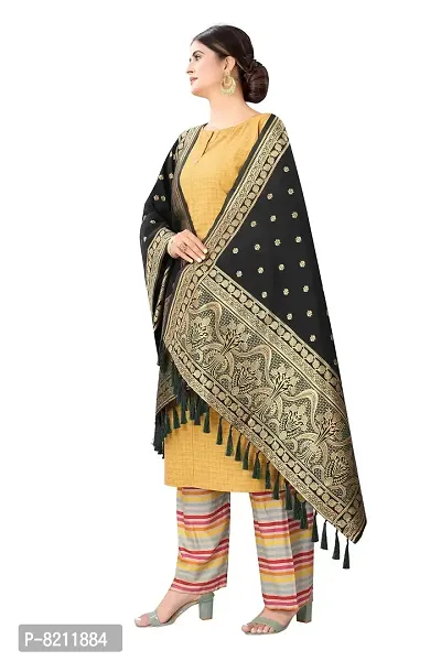 Enthone Women's Woven Ethnic Motifs Banarasi Silk Black Dupatta (SZDPBL-8)-thumb2