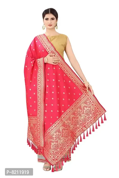 Enthone Women's Woven Ethnic Motifs Banarasi Silk Pink Dupatta (SZDPPN-5)