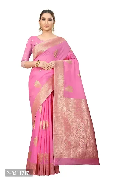 Enthone Women's Woven Cotton Saree With Blouse Piece (CTN_1_PINK_Pink)-thumb0