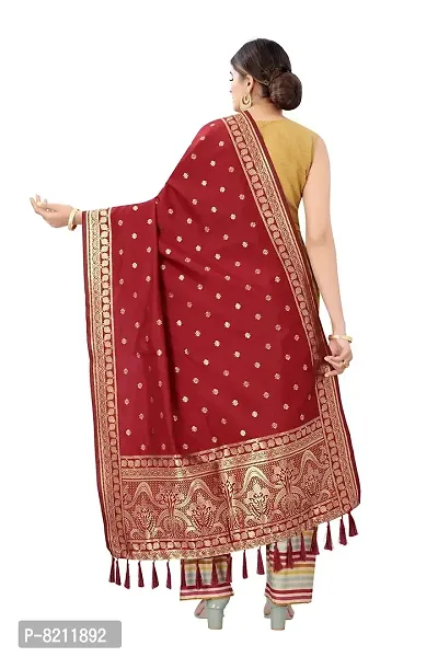 Enthone Women's Woven Ethnic Motifs Banarasi Silk Red Dupatta (SZDPRD-6)-thumb3