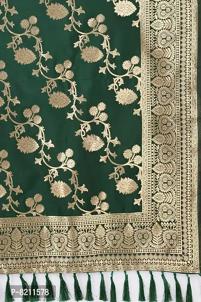 Enthone Women's Woven Floral Banarasi Silk Dark Green Dupatta (SZDPDG-20)-thumb4