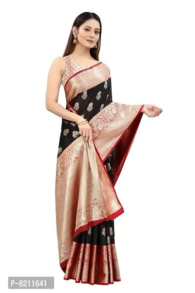 Enthone Women's Kanchipuram Silk Saree With Blouse Piece (SZ-CRB6-BL-601_Black)-thumb4