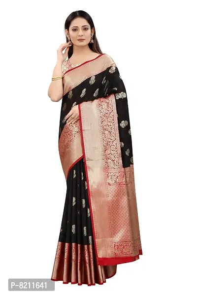 Enthone Women's Kanchipuram Silk Saree With Blouse Piece (SZ-CRB6-BL-601_Black)-thumb0