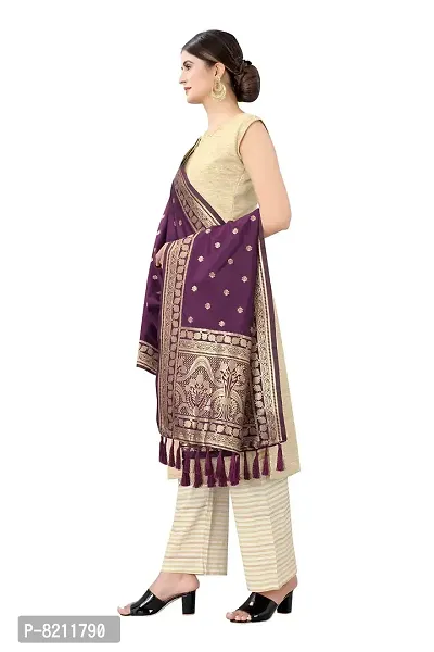 Enthone Women's Woven Ethnic Motifs Banarasi Silk Purple Dupatta (SZDPWN-2)-thumb2