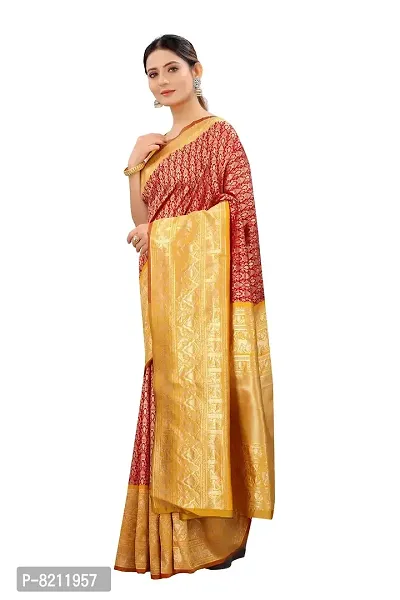 Silk Zone Women's Banarasi Art Silk Saree With Unstiched Blouse Piece(SZ-BS27-RD-543)-thumb3