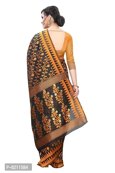 SILK LAND Women's Jamdani Cotton Blend Woven Saree with Blouse Piece-thumb3