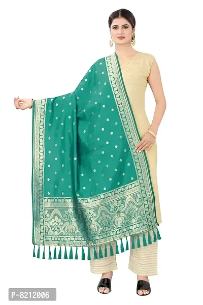 Enthone Women's Woven Ethnic Motifs Banarasi Silk Green Dupatta (SZDPRM-3)