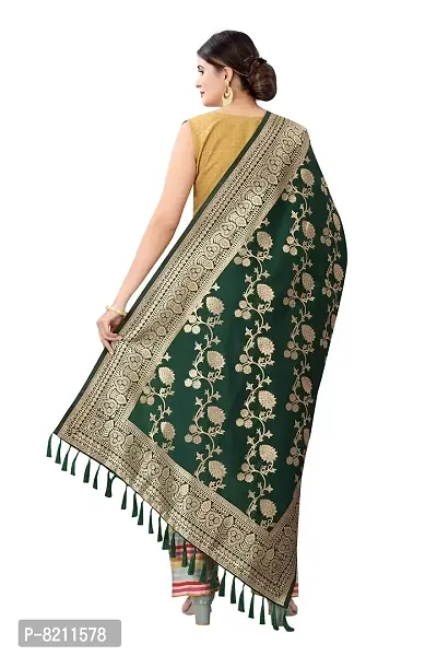 Enthone Women's Woven Floral Banarasi Silk Dark Green Dupatta (SZDPDG-20)-thumb3