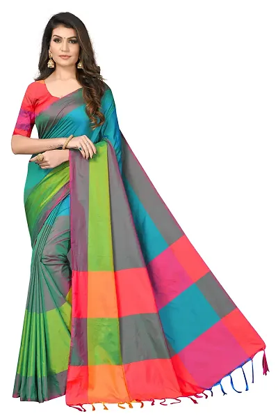 Attractive Silk Cotton Saree with Blouse piece 