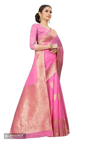 Enthone Women's Woven Cotton Saree With Blouse Piece (CTN_1_PINK_Pink)-thumb3