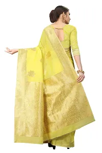 SILK LAND Women's Jamdani Cotton Woven Silk Saree with Blouse Piece (CTN_CORN_YELLOW)-thumb1