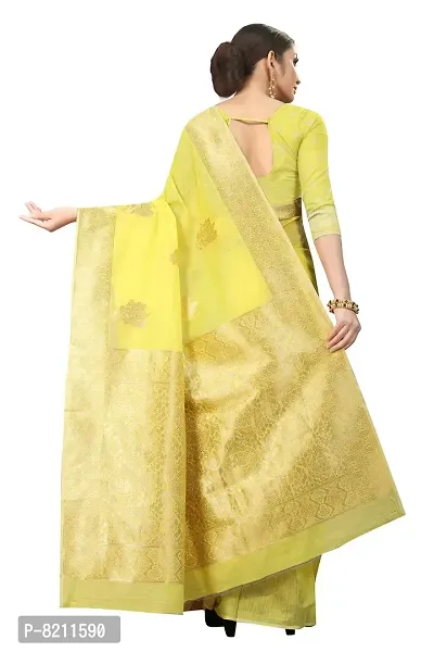 SILK LAND Women's Jamdani Cotton Woven Silk Saree with Blouse Piece (CTN_CORN_YELLOW)-thumb2