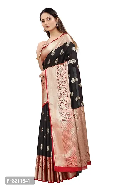 Enthone Women's Kanchipuram Silk Saree With Blouse Piece (SZ-CRB6-BL-601_Black)-thumb3