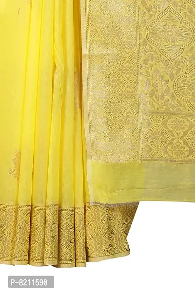 SILK LAND Women's Jamdani Cotton Woven Silk Saree with Blouse Piece (CTN_CORN_YELLOW)-thumb5