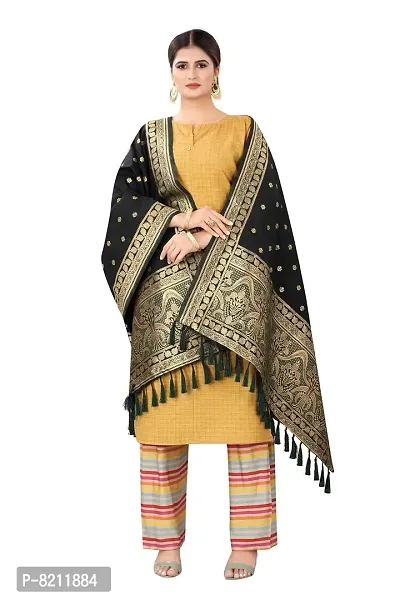 Enthone Women's Woven Ethnic Motifs Banarasi Silk Black Dupatta (SZDPBL-8)