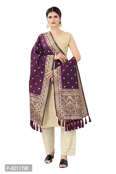 Enthone Women's Woven Ethnic Motifs Banarasi Silk Purple Dupatta (SZDPWN-2)