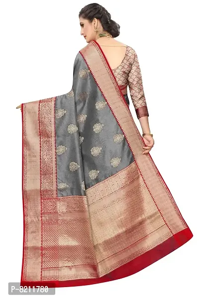 Silk Zone Women's Banarasi art silk Kanjivaram saree With blouse Piece (SZ-CRB2_7 GREY)-thumb4