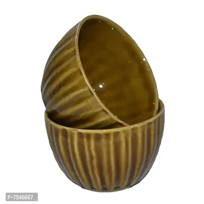 Kashi Crafts Ceramic Bowls | Katori for Cereals, Soup, Deserts, Snacks, Kitchen, Stoneware, Golden Brown, 250 ml, Set of 2