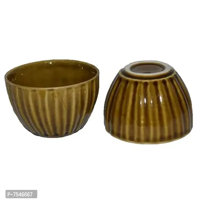 Kashi Crafts Ceramic Bowls | Katori for Cereals, Soup, Deserts, Snacks, Kitchen, Stoneware, Golden Brown, 250 ml, Set of 2-thumb3