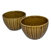 Kashi Crafts Ceramic Bowls | Katori for Cereals, Soup, Deserts, Snacks, Kitchen, Stoneware, Golden Brown, 250 ml, Set of 2-thumb3