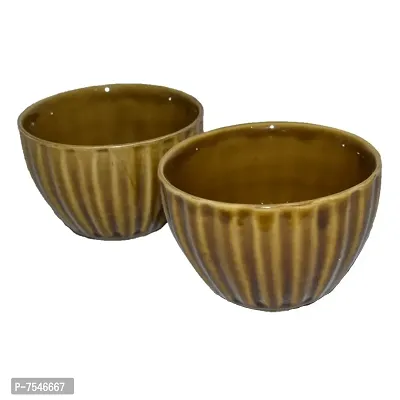 Kashi Crafts Ceramic Bowls | Katori for Cereals, Soup, Deserts, Snacks, Kitchen, Stoneware, Golden Brown, 250 ml, Set of 2-thumb4