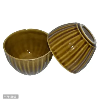 Kashi Crafts Ceramic Bowls | Katori for Cereals, Soup, Deserts, Snacks, Kitchen, Stoneware, Golden Brown, 250 ml, Set of 2-thumb5