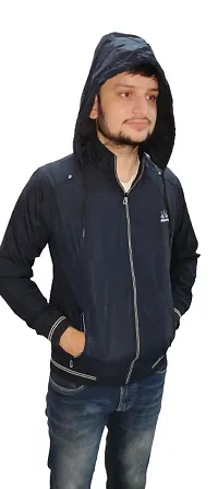Stylish Navy Blue Polyester Solid Jackets For Men-thumb2