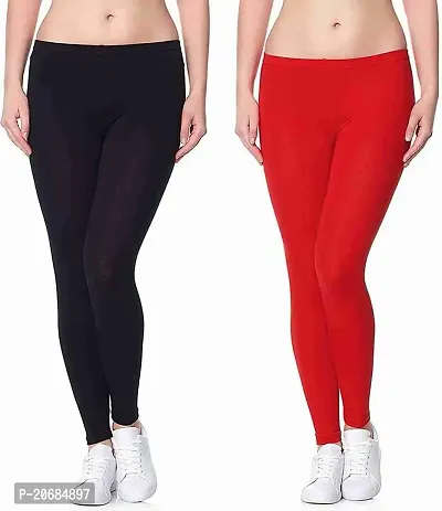 SKFPARKY?Girls Legging??(Black,Red Solid) Pack of 2 (Black,RED)