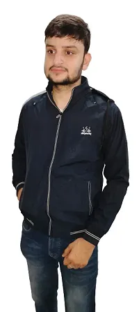 Stylish Navy Blue Polyester Solid Jackets For Men-thumb3