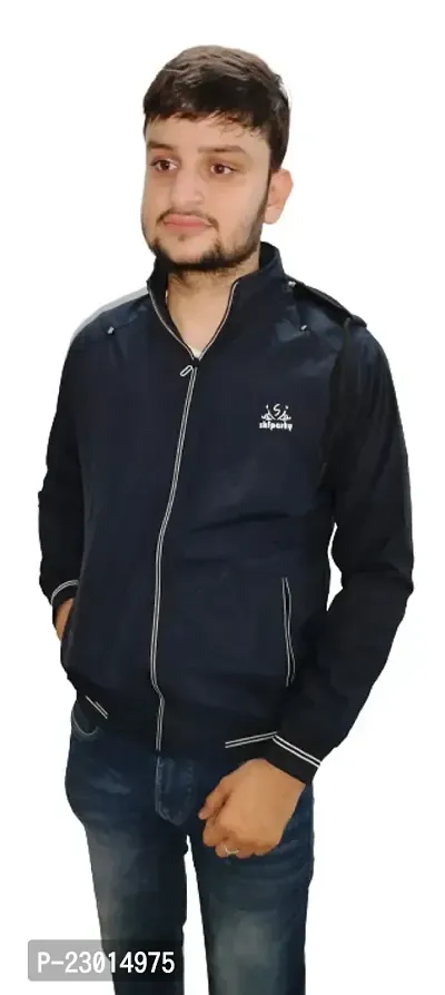 Stylish Navy Blue Polyester Solid Jackets For Men-thumb4