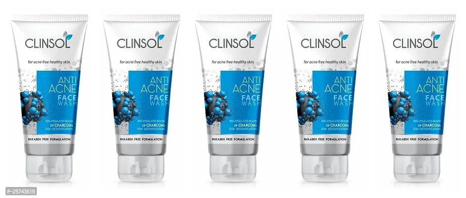 Leeford Clinsol Anti Acne Charcoal Facewash For Acne-Free And Healthy Skin With Encapsulated Beads Of Charcoal For Detoxifying Pack Of 5-thumb0