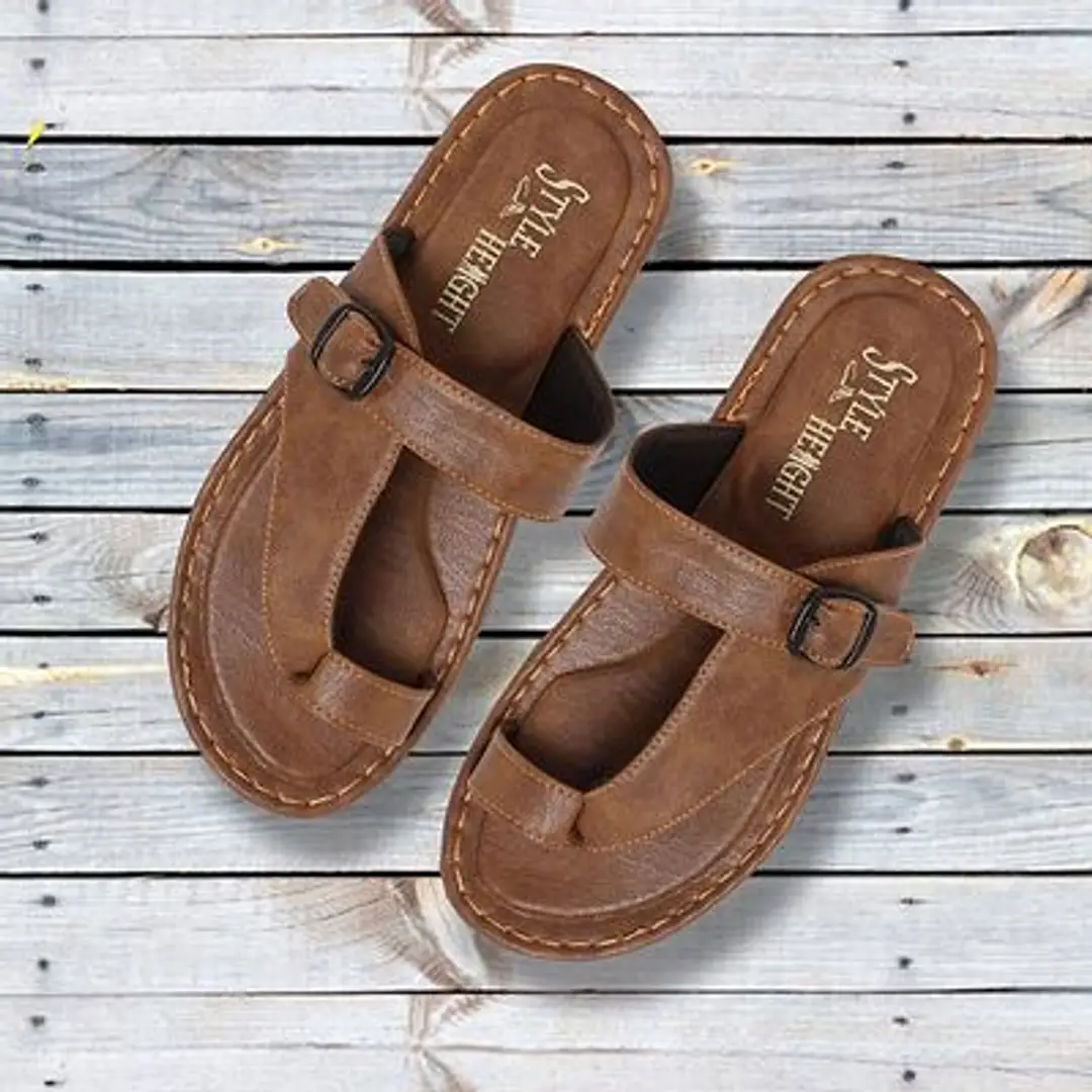 Stylish Brown Synthetic Leather Slipper For Men