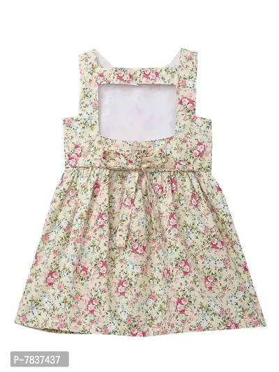 baby wish Girl Dress Knee Length Frock Floral Prints Girls Flutter Wings Sleeve Dress Girls Cotton Frock TOP (Yellow Rose, 1-2Y)-thumb2