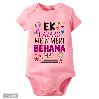 baby wish Baby Bodysuits Newborn Romper Half Sleeve Unisex Onesies Pink Romper EK HAZARO MEIN MERI BEHANA HAI -thumb0