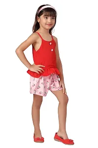 baby wish Girl Dress Full Length Fancy Frock Floral Prints Girls Sleeveles Top Plazzo Set Dress Girls Wedding Party Dress Two Piece Frock Top Bottom Gift Set (Red Shorts Wear, 0-1Y)-thumb2