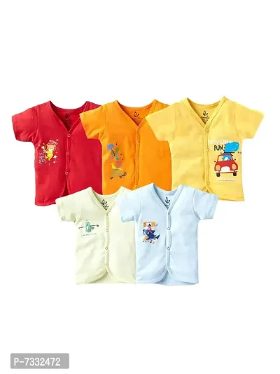 baby wish Baby Clothes Set for Kids Pure Cotton Snap Front Button Open Half Sleeves Jabla Vest T-Shirt Infant Dress Newborn Jhabla Pajama Set Kids Vest Set (9-12M, Blue Set of 5)