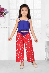 baby wish Girl Dress Full Length Fancy Frock Floral Prints Girls Sleeveles Top Plazzo Set Dress Girls Wedding Party Dress Two Piece Frock Top Bottom Gift Set (Red Daisy Plazzo, 3-4Y)-thumb1