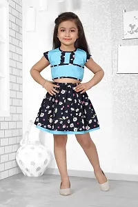 baby wish Girl Dress Knee Length Fancy Frock Floral Prints Girls Half Sleeve Dress Girls Cotton Frock Midi Wedding Party Dress Two Piece Frock Top Skirt Gift Set (BlueBells Floral Blue, 4-5Y)-thumb1