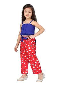 baby wish Girl Dress Full Length Fancy Frock Floral Prints Girls Sleeveles Top Plazzo Set Dress Girls Wedding Party Dress Two Piece Frock Top Bottom Gift Set (Red Daisy Plazzo, 3-4Y)-thumb3