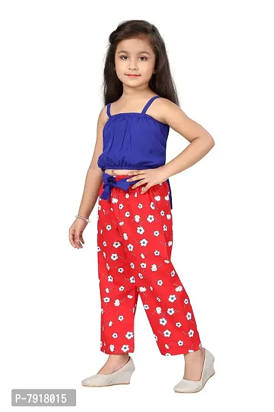 baby wish Girl Dress Full Length Fancy Frock Floral Prints Girls Sleeveles Top Plazzo Set Dress Girls Wedding Party Dress Two Piece Frock Top Bottom Gift Set (Red Daisy Plazzo, 3-4Y)-thumb4