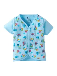 baby wish Baby Clothes Set for Kids Pure Cotton Snap Front Button Open Half Sleeves Jabla Vest T-Shirt Infant Dress Newborn Jhabla Pajama Set Kids Vest Set (Marine Set, 12-18M)-thumb2