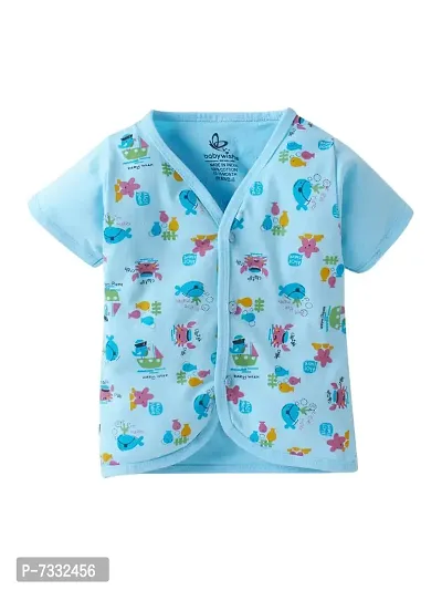 baby wish Baby Clothes Set for Kids Pure Cotton Snap Front Button Open Half Sleeves Jabla Vest T-Shirt Infant Dress Newborn Jhabla Pajama Set Kids Vest Set (Marine Set, 12-18M)-thumb3