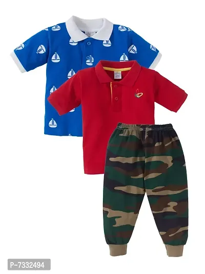 baby wish Baby Boy Clothes Kids Clothing Set Polo Short Sleeve T-Shirt Tops Long Pants Casual Outfit Camouflage Unisex Clothes Baby and Toddler Boys Snug Fit Cotton Pajamas (Red Set, 1-3M)