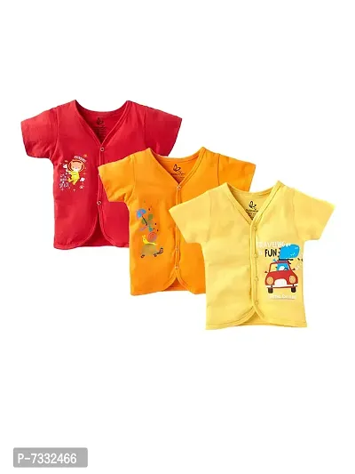 baby wish Baby Clothes Set for Kids Pure Cotton Snap Front Button Open Half Sleeves Jabla Vest T-Shirt Infant Dress Newborn Jhabla Pajama Set Kids Vest Set of 3-thumb0