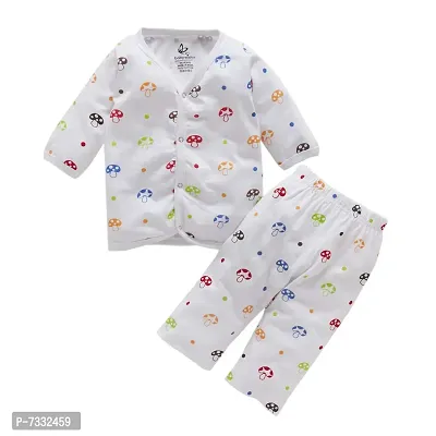 Babywish Baby Boy's and Baby Girl's Clothing Set 100% Natural Cotton Full Sleeve Jhabla Shirt and Trouser Pajama Newbrn Kids Clothes Set Sleepsuit (White, 3-6 Months)-thumb0